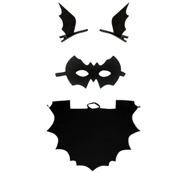 Детский костюм летучей мыши на Хэллоуин, заколка для волос в виде крыла летучей мыши, маска для глаз летучей мыши для детского костюма на Хэллоуин, вечерние наряды для косплея