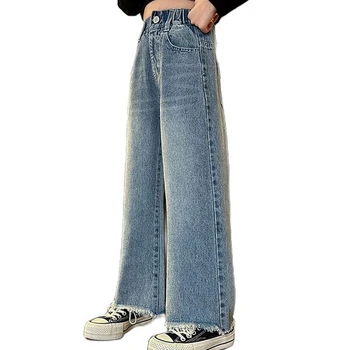 Джинсы для девочек, однотонные джинсы для девочек, детские джинсы в повседневном стиле, детская весенне-осенняя детская одежда 6 8 10 12 14