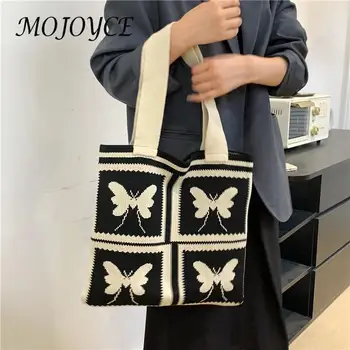 Дизайнерская сумка ручной вязки, шерстяная сумка через плечо, сумки в полоску для женщин, женская сумка для подмышек с рисунком бабочки, вязаная крючком сумка