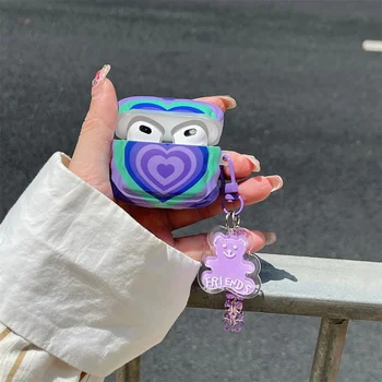 Для Airpods 3 Корейский элегантный фиолетовый чехол-подвеска с медвежонком в виде сердца любви для Airpods 2 3 Pro, беспроводная зарядная коробка Bluetooth, мягкая обложка