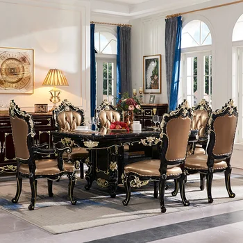Европейская мраморная классическая прямоугольная большая квартира на 6-10 человек Американский обеденный стол из массива дерева