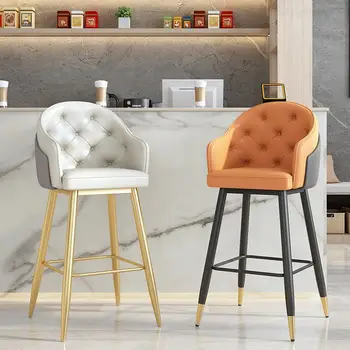 Европейский винтажный барный стул Белый Высокий Кожаный Металлический Роскошный стул Кухонный Водонепроницаемый дизайн Мебель для лаунжа Taburete Alto Bar