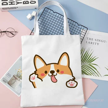 Женская льняная сумка для животных с изображением собаки Корги, мопса, женская повседневная сумка-тоут, Многоразовая сумка для покупок большой емкости, простая студенческая сумка