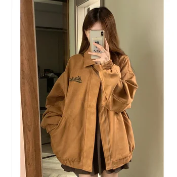 Женская одежда Куртка цвета Хаки Верхняя одежда кардиган с круглым вырезом Корейский 2023 НОВАЯ уличная мода Y2K Зимнее пальто в американском стиле