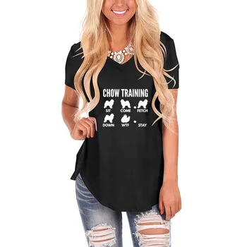 Женская свободная футболка с буквенным принтом для дрессировки собак Чау-Чау, винтажная рубашка с V-образным вырезом, женский летний подарок любителю животных, повседневный топ