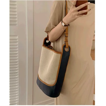 Женская холщовая сумка в академическом стиле, персонализированная цветовая контрастная сумка через плечо, художественная сумка, контрастная цветовая сумка большой емкости по диагонали.