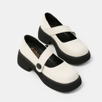 Женские босоножки Mary Jane на каблуке черного цвета, трендовые ботинки Лета 2023, Удобные элегантные женские туфли в стиле лолиты с мелким носком для девочек