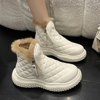 Женские ботильоны, плюшевые зимние ботинки без застежки, тренд 2023, зимняя хлопковая обувь для женщин, пинетки, короткие ботильоны Bota Feminina