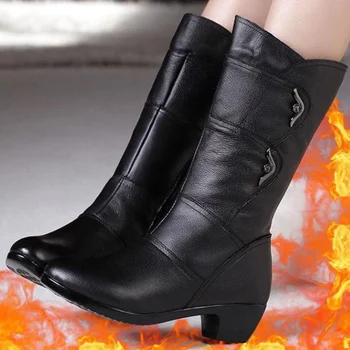 Женские ботинки до середины икры, Осенние Черные Ботинки В Британском стиле С боковой молнией, Водонепроницаемые Кожаные ботинки Больших Размеров, Botas Media Cana Mujer