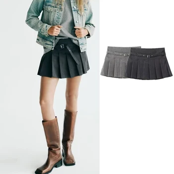 Женские плиссированные шорты TRAF, короткие брюки со средней талией, уличная одежда, пояс, короткая юбка, Женская летняя стильная юбка-брюки