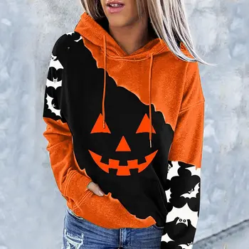 Женские Свитшоты на Хэллоуин, свитера Y2k, пуловеры, модные пуловеры с капюшоном в виде тыквы большого размера с длинным рукавом