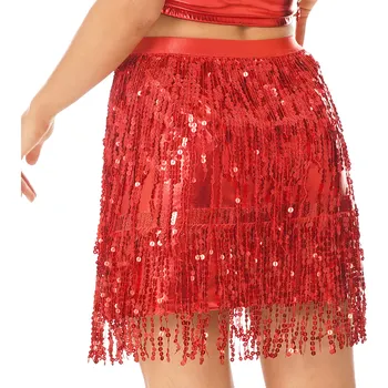 Женские юбки Raves из лакированной кожи с бахромой, Блестящая юбка с кисточками, эластичный пояс, костюм для латиноамериканского танца живота