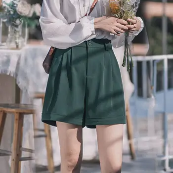 Женский костюм свободного кроя с шортами 2023, летние Корейские новые Широкие брюки трапециевидной формы с высокой талией, Универсальные повседневные брюки с закатанным подолом