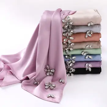 Женский Мягкий мусульманский хиджаб, шифоновый, Со стразами, Длинный шарф, шаль, Модный легкий мусульманский хиджаб, шарфы для обертывания головы