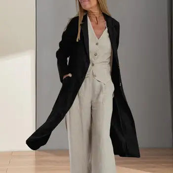 Женское длинное пальто с отворотом, стильный женский кардиган с отворотом, дышащее мягкое шикарное весенне-осеннее пальто для модного комфортного