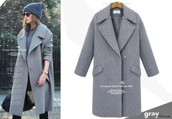Женское зимнее серое пальто из плотной искусственной шерсти 2023 года с пуговицами, свободным карманом с длинным рукавом, Женское элегантное пальто