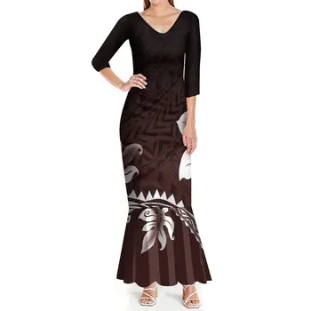Женское платье из летней качественной ткани со средним рукавом и V-образным вырезом, изготовленное на заказ Полинезийское винтажное праздничное платье для вечеринки.