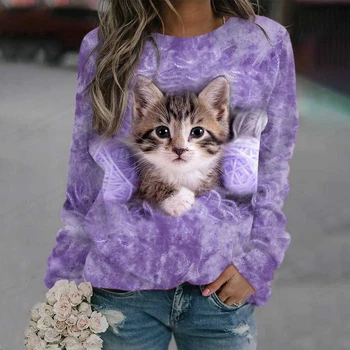 Забавная толстовка с капюшоном Kawaii Cat, женские модные толстовки с круглым вырезом, женские свитшоты, Одежда для животных, Пальто для девочек, женская одежда Y2K
