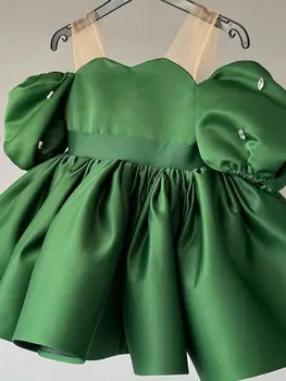Зеленое платье для девочки, платья принцессы и цветочницы, Милое платье для девочки, платье для вечеринки по случаю дня рождения, платье для Первого причастия, Зеленое G