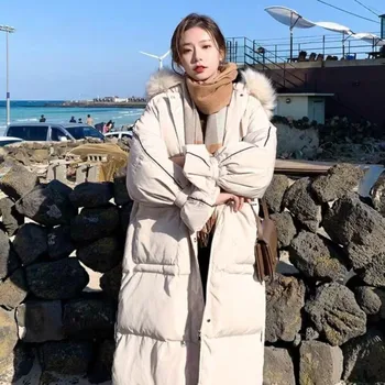 Зимние пуховики, женская пуховая куртка 2024, пуховые пальто, женская куртка с меховым воротником, Корейское женское пальто, пуховик большого размера