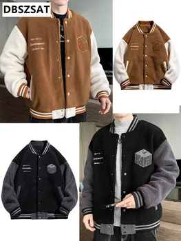 Зимняя Толстая Теплая Флисовая куртка-бомбер для мужчин 2022, Новая мода, Тепловая ветровка с вышивкой, Повседневные Бейсбольные куртки