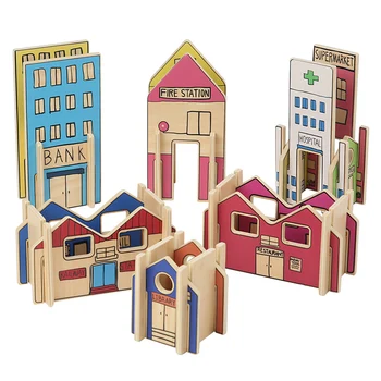 Игра Waldorf Houses Деревянная деревня Строительный городок Строительные блоки 3D Архитектурный набор головоломок для детей