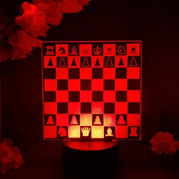 Игра в шахматы 3D Освещение с голограммой Декоративная настольная лампа для создания атмосферы в помещении Рождественский подарок Светодиодная лампа с сенсорным управлением Клетчатая доска