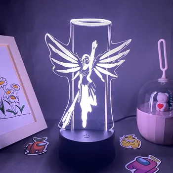 Игровая фигурка Overwatch OW Mercy 3D Светодиодные неоновые ночники Подарок друзьям на День Рождения, стол для игр, классный декор, Лавовая лампа Mercy