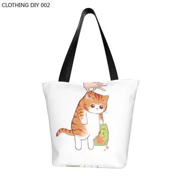Изготовленная на заказ холщовая сумка для покупок с забавным игривым котом, женская моющаяся сумка для покупок с мультяшными животными, сумки для покупок с котенком
