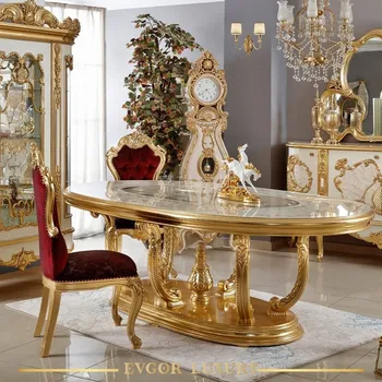 Изготовленные на заказ обеденные столы и стулья из массива дерева французского двора европейской роскоши, длинный обеденный стол, мебель для столовой в стиле барокко