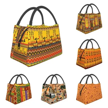 Изолированная сумка для ланча с африканским этническим рисунком для женщин Africa Art, портативный термоохладитель, ланч-бокс для еды, офис в больнице