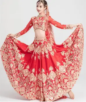 Индийское сари с вышивкой блестками, Роскошное Женское платье, Сари, Красный Свадебный костюм, Топы, Юбка, брюки с вуалью, шаровары