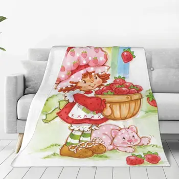 Кавайные одеяла с клубничным коржом из милой мультяшной радужной фланели, потрясающие теплые одеяла для домашней зимы 1