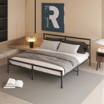 Каркас кровати на металлической платформе в современном минималистичном стиле с изголовьем, прочный металлический каркас, пружинный блок не требуется, для молодежной, взрослой спальни