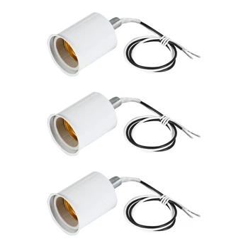 Керамическое винтовое основание 3X E27, круглая светодиодная лампочка, переходник для гнезда лампы, Металлический держатель лампы с проволокой белого цвета