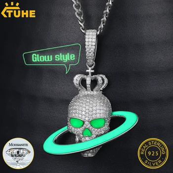 Классический Скелет, Люминесцентный кулон в стиле S925, Муассанитовое ожерелье, Веревочная цепочка для мужчин, ювелирные изделия в стиле хип-хоп, подарок для ночного клуба