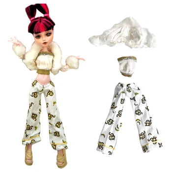 Комплект из 3 предметов для кукольной девочки: белое пальто + топ + штаны с рисунком обезьяны для кукольной одежды Ever After High, аксессуары для игрушечного дома.