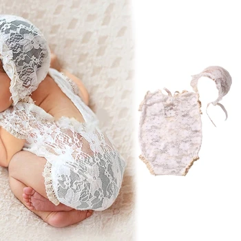 Комплект костюма для фотосъемки новорожденных, кружевной комбинезон, платье с повязкой на голову, 2 шт./компл. Прямая доставка