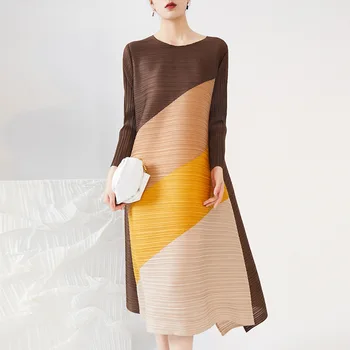 Комплект нерегулярных платьев от морщин 2022, осенне-зимний женский комплект в стиле пэчворк контрастного цвета, большой повседневный Корейский модный женский комплект