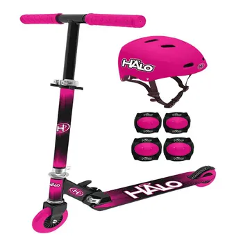 Комплект скутеров Rise Above из 6 предметов - Розовый, включая 1 Рядный скутер премиум-класса, 1 мультиспортивный шлем с регулируемым размером, 2 налокотника.