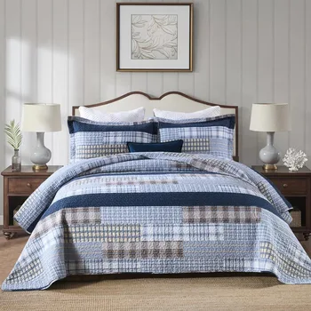 Комплект стеганых одеял из 100% хлопка, Queen Size, фермерский дом, легкое стеганое одеяло, реверсивное стеганое одеяло, синий, 3 шт.