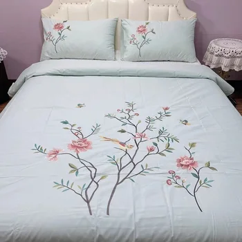 Комплект хлопчатобумажных белых пододеяльников с вышивкой в виде цветка, комплект постельного белья 3шт, односпальная двуспальная кровать 200X230 см, одеяло с наволочками