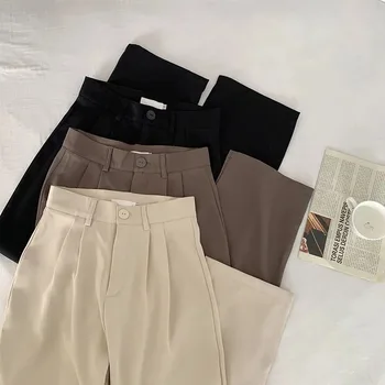 Корейские брюки, женские повседневные офисные женские Элегантные Черные Прямые брюки, Брюки 2023