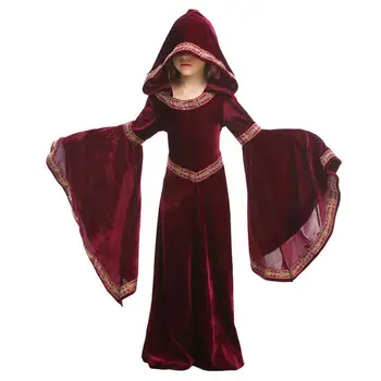 Костюм Средневековой принцессы на Хэллоуин Для детей, платье принцессы эпохи Возрождения для девочек, Средневековый косплей, платье ведьмы, накидка