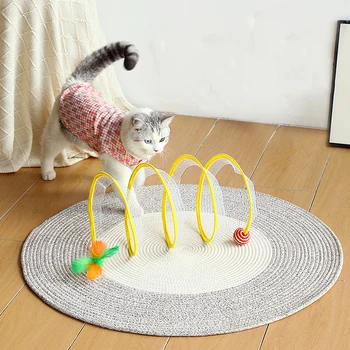Кошачий туннель, складная пружинящая игрушка с шариками, колокольчик, Шуршащий свет, Портативная интерактивная игрушка для дрессировки котенка, товары для домашних животных