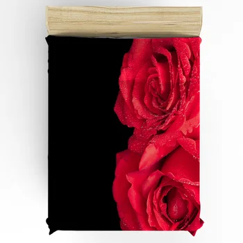Красная роза, черное постельное белье на заказ, простыня, наматрасник с эластичной домашней двуспальной простыней (без наволочек)