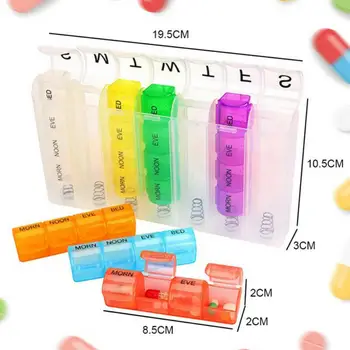 Красочная коробка для таблеток с 28 сетками Радужная коробка для таблеток пружинного типа Портативная коробка для таблеток на 7 дней для хранения лекарств в путешествии