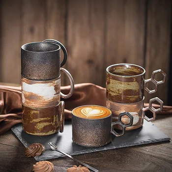 Креативная керамическая кружка в стиле ретро, Кофейная чашка для чая, Геометрические Орехи, Геометрический Идеал, можно укладывать чашку с протяжкой, Керамическая чашка для воды, Кружка в подарок