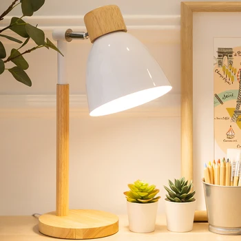 Креативная настольная лампа в скандинавском стиле, Деревянная художественная светодиодная поворотная головка, простые настольные лампы, защита глаз, домашний декор для чтения и гостиной
