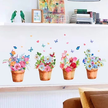 Креативные наклейки на стену в виде цветочного горшка для гостиной, плинтуса для спальни, Съемные наклейки на стену, Наклейка с растением для домашнего декора